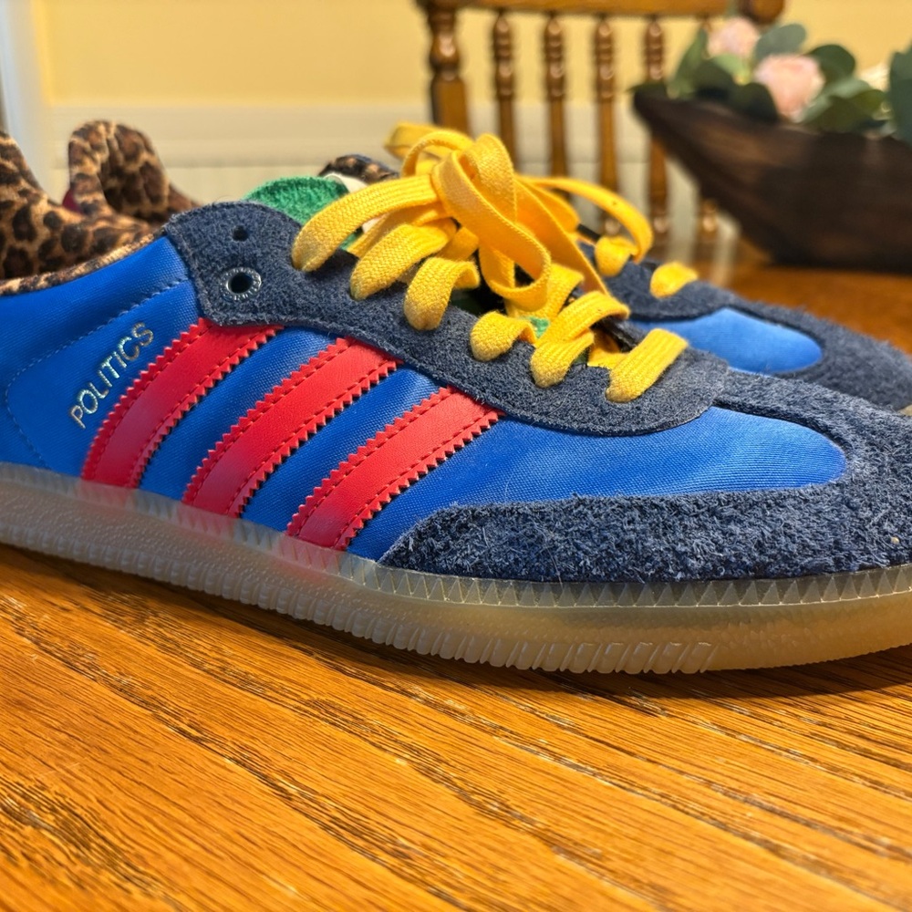 NWOT adidas X politics Blue and Red Sneakers with Yellow Laces